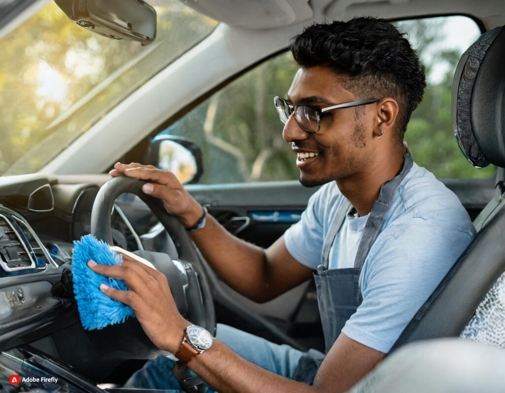 A man happy to start an auto detailing business 