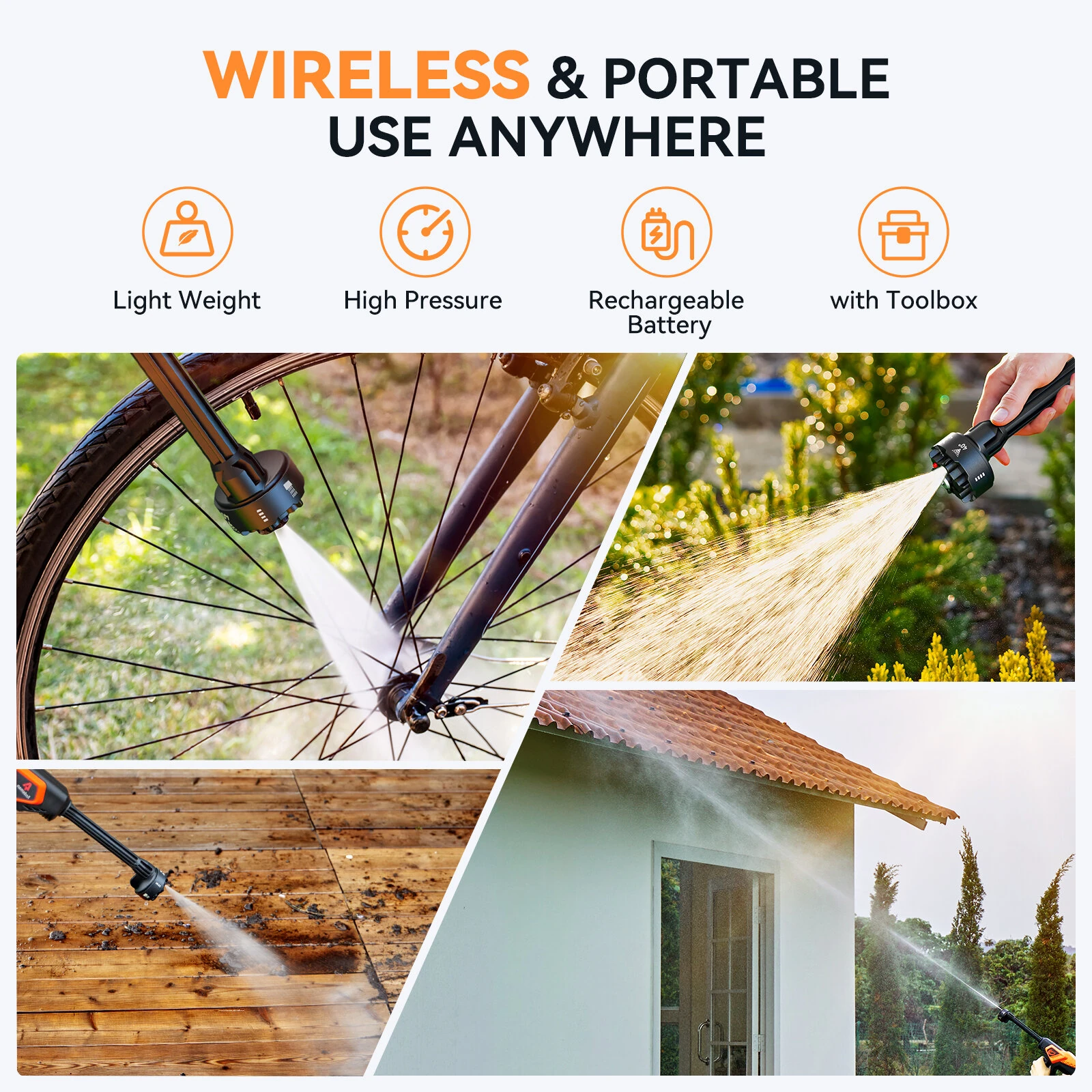 Andeman Cordless Pressure Washer 1080 PSI – High-Power Portable Car Washing Machine